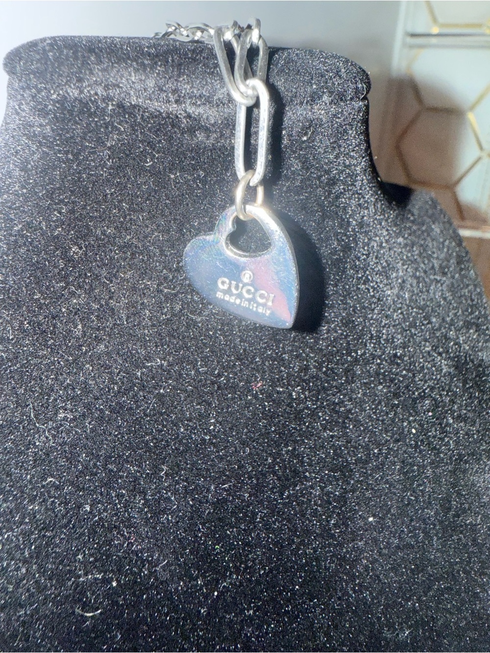 Upcycled Gucci Silver Heart Lock Pendant bracelet - Picture 6 of 7